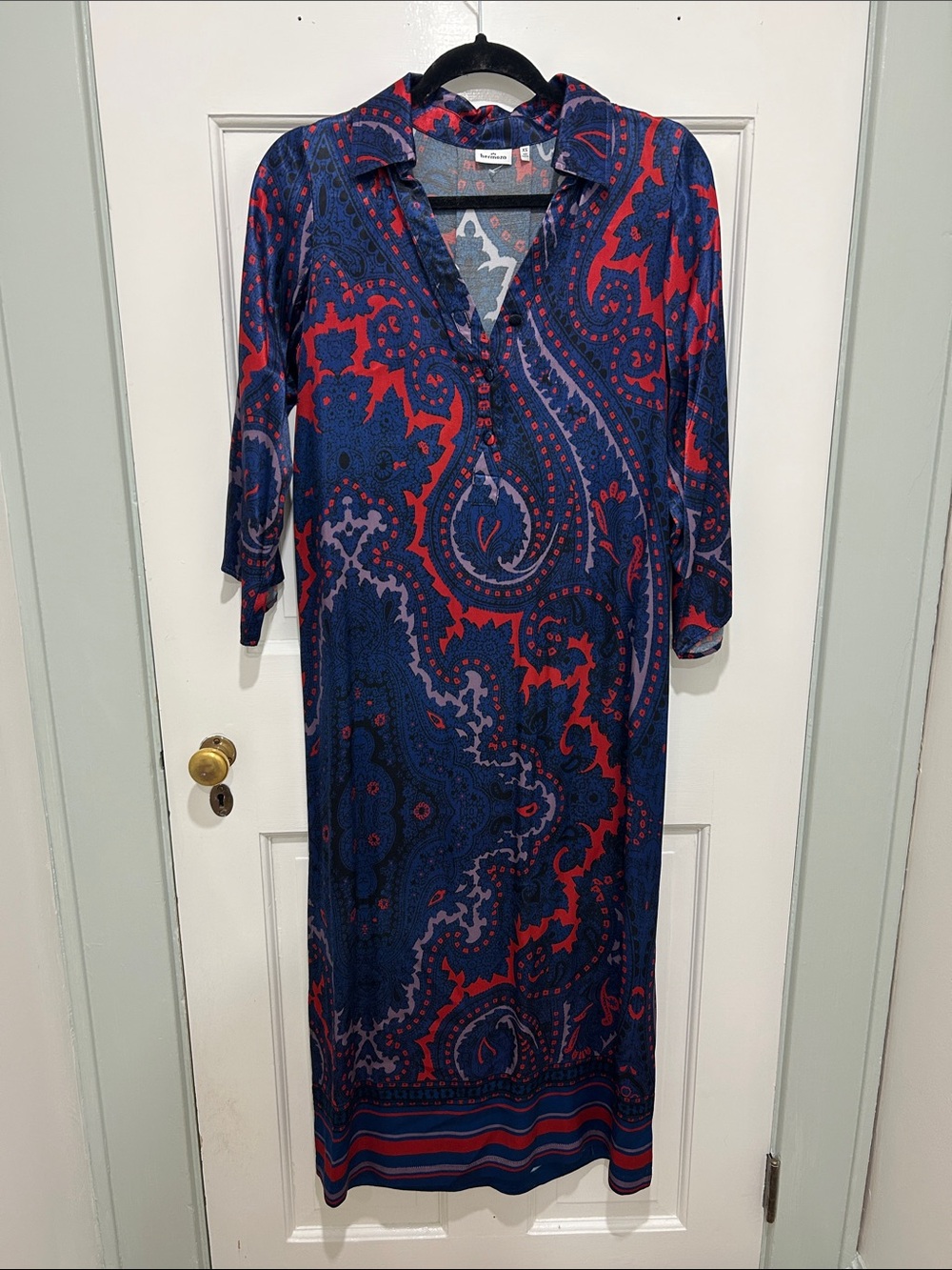 Silk Paisley-Print Navy & Red Shift Dress